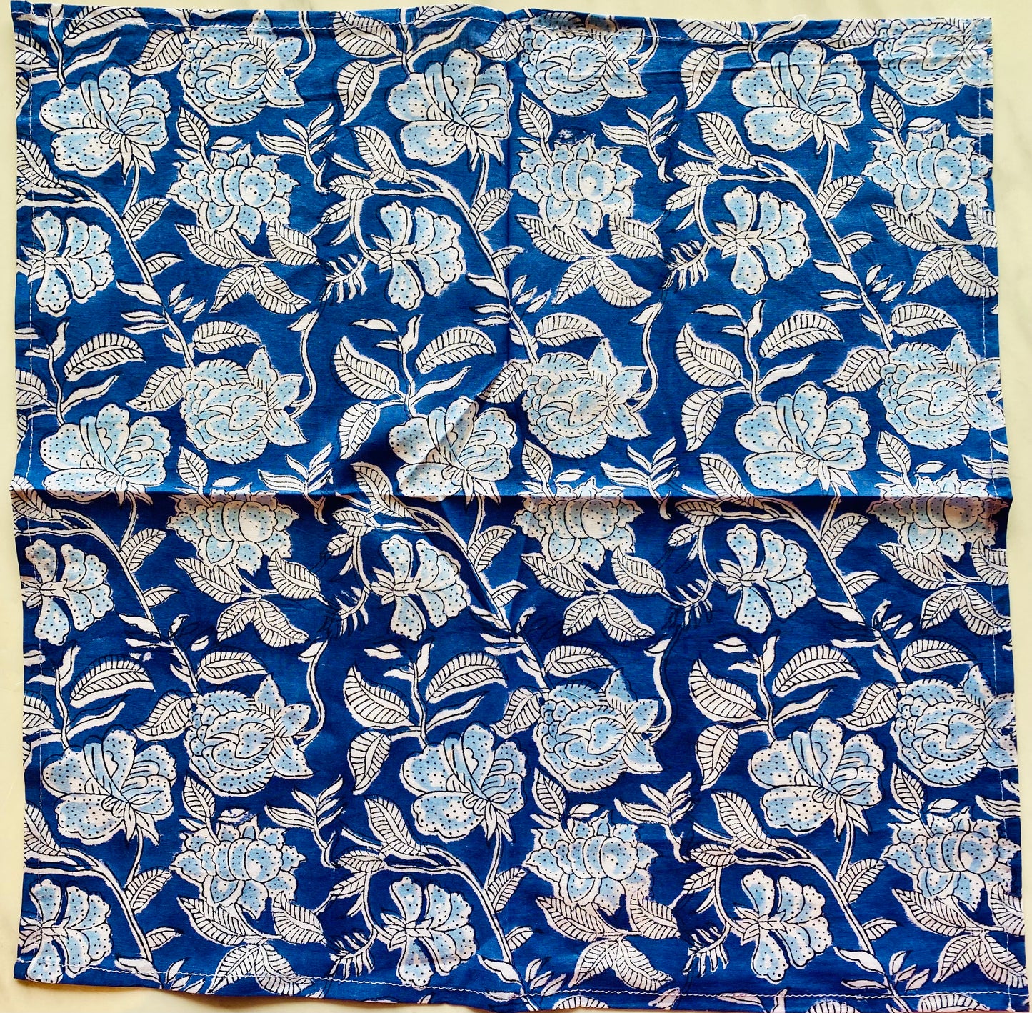 Blue Flowers Block Printed Table Napkins (Set of 8)