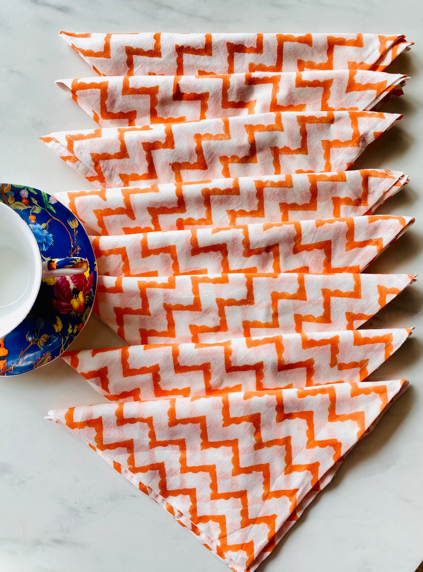 Orange Zig Zag Block Printed Table Napkins (Set of 8)