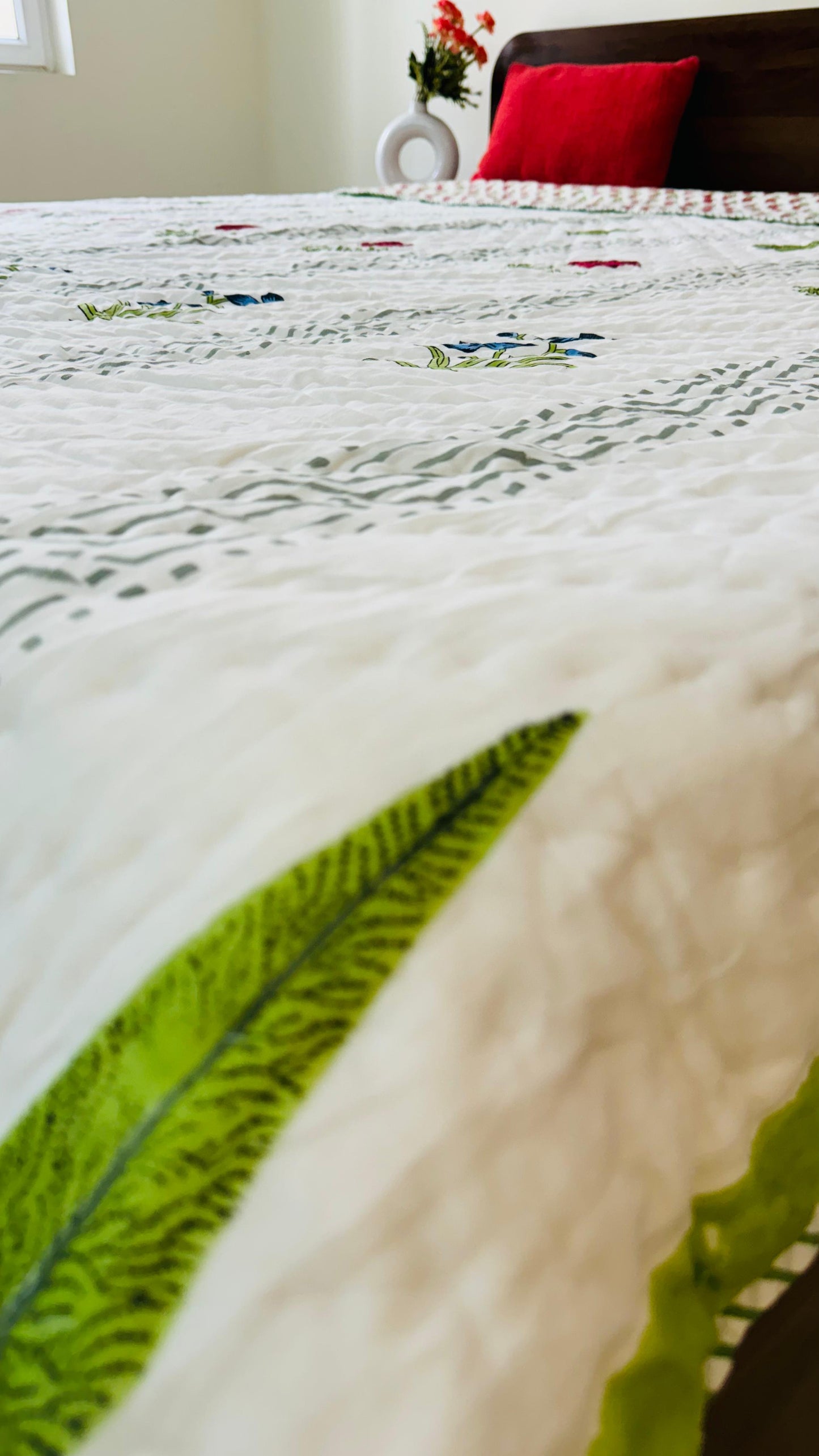 Panel Garden Mul Mul Cotton Block Printed King Size Reversible Quilt