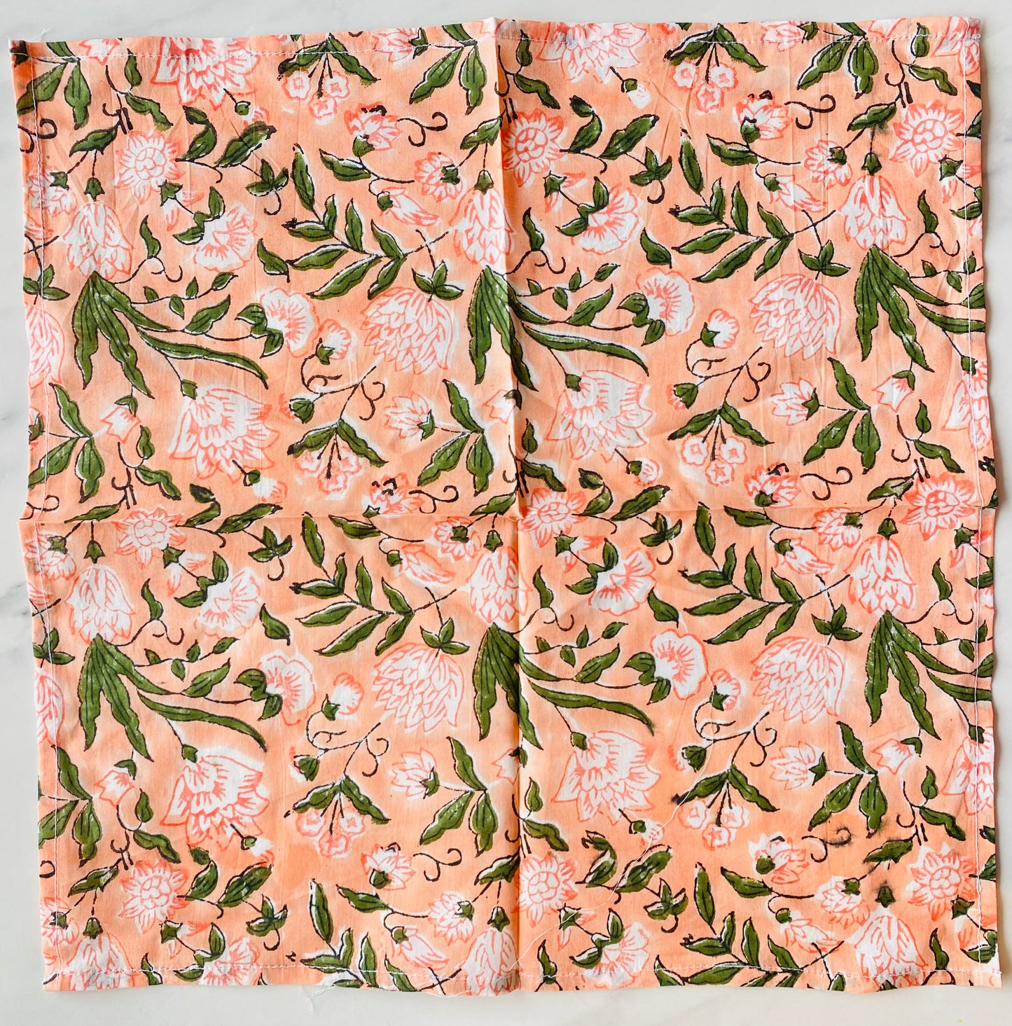 Peach Flowers Block Printed Table Napkins (Set of 8)