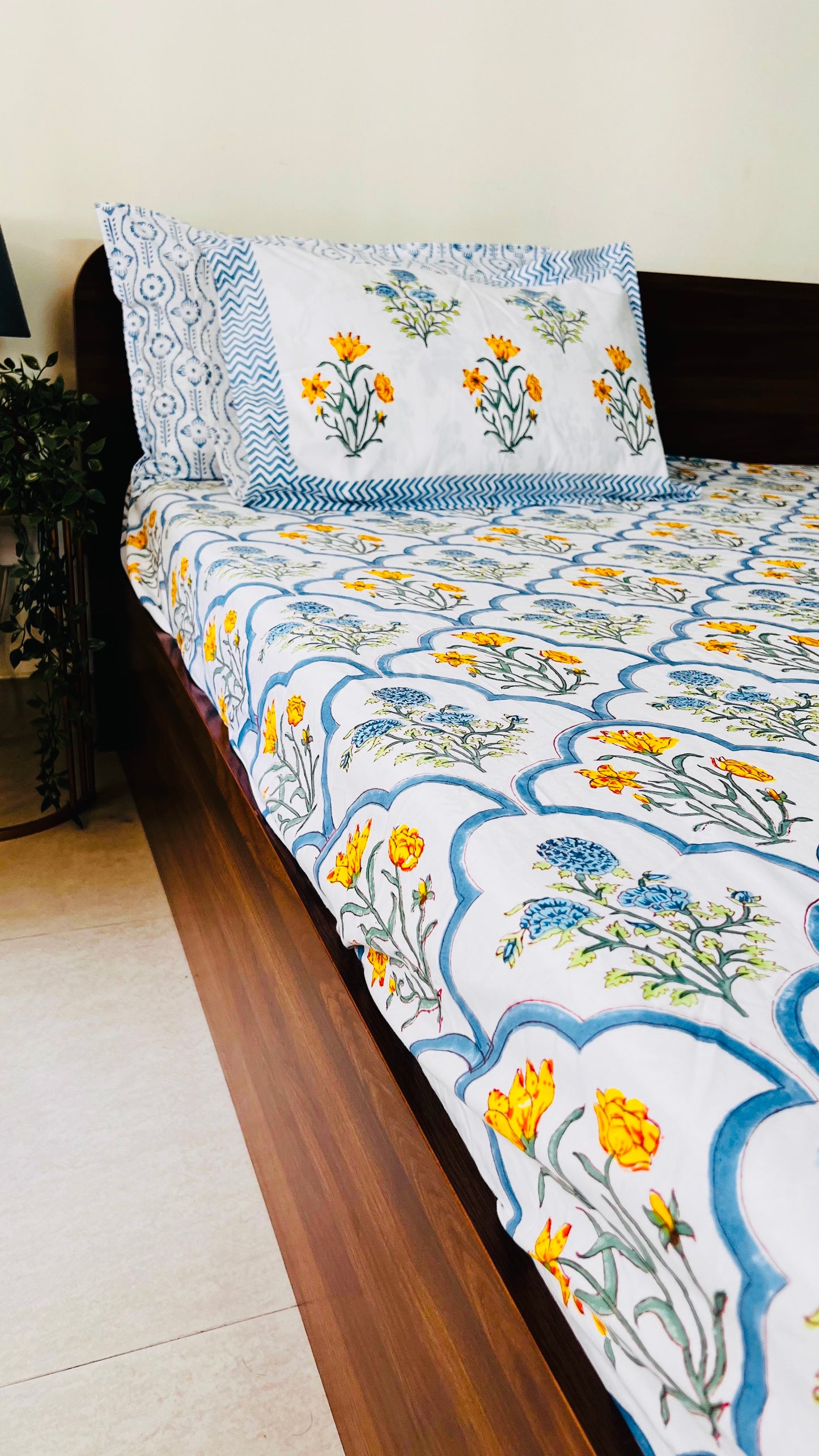 Poppy and Cypress Jaal Cotton Block Printed Fitted Bedsheet