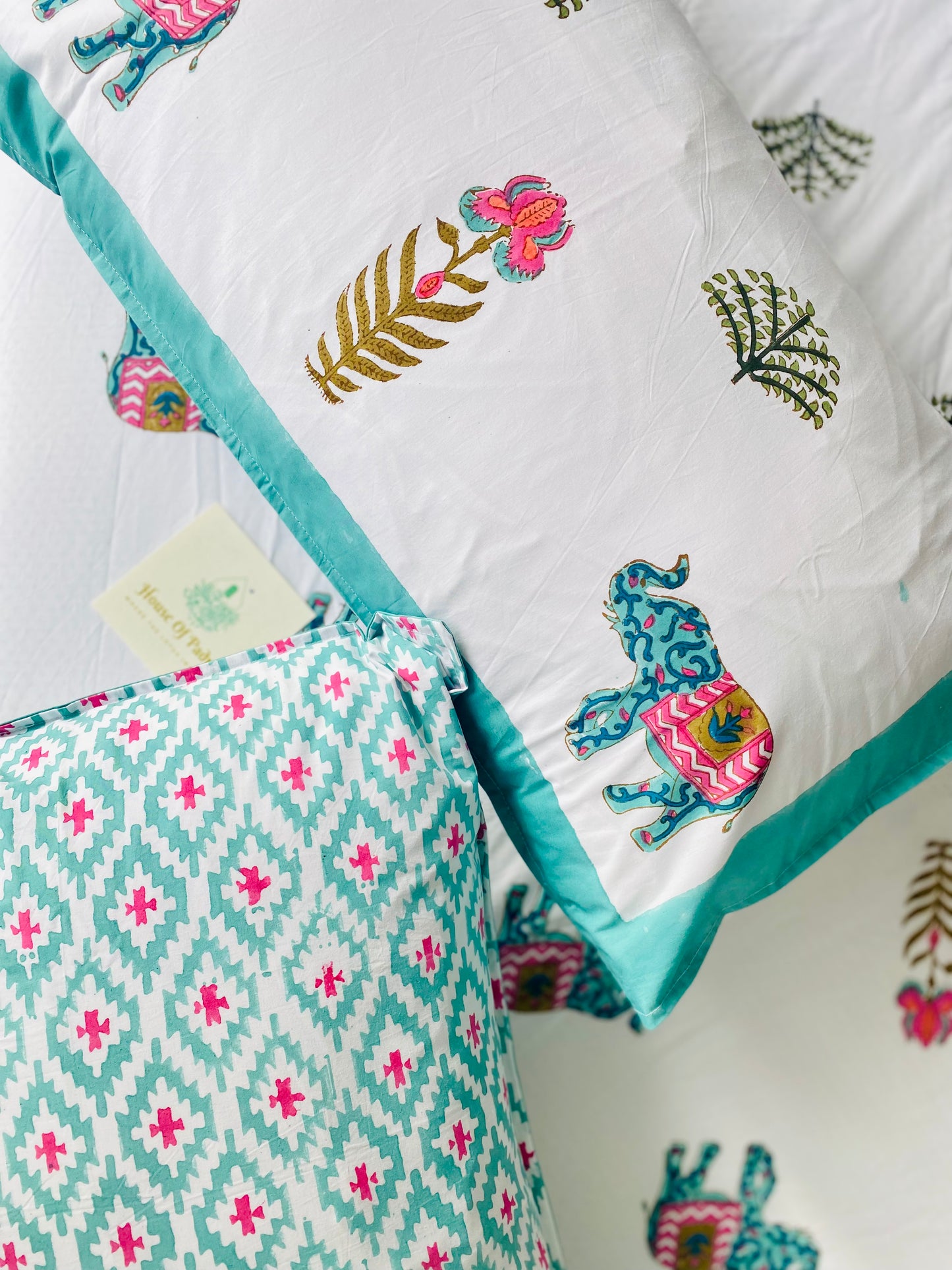 Elephant in the Bush Cotton Block Printed Fitted Bedsheet