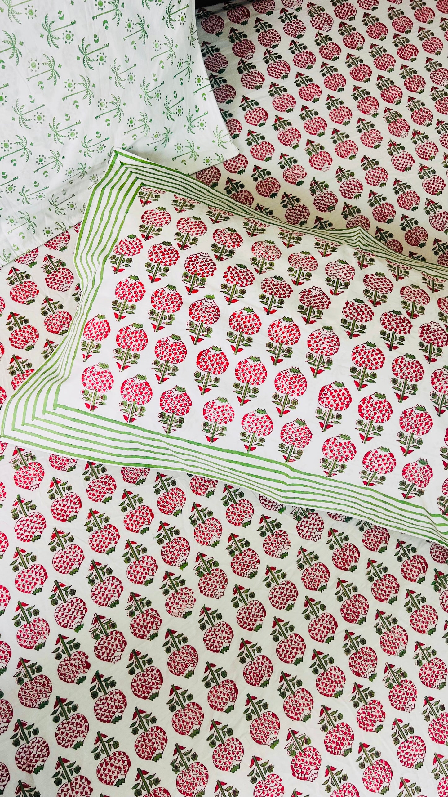 Garden of Pomegranate Cotton Block Printed Fitted Bedsheet