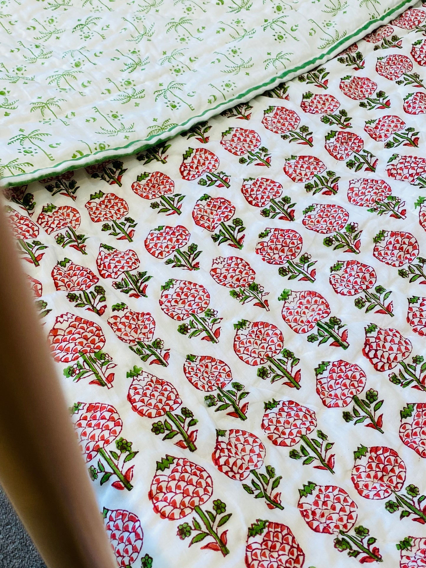 Garden of Pomegranate Mul Mul Cotton Block Printed Reversible Baby Cot Quilt