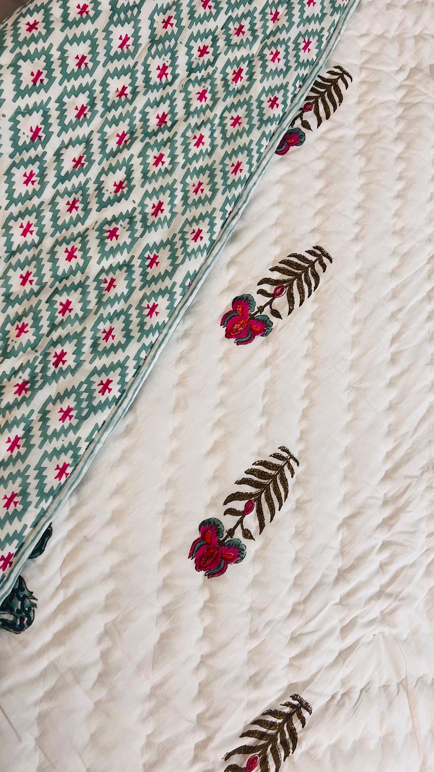 Elephant in the Bush Mul Mul Cotton Block Printed King Size Reversible Quilt