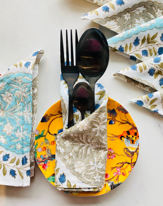 Cypress and Poppy Jaal Block Printed Table Napkins (Set of 8)