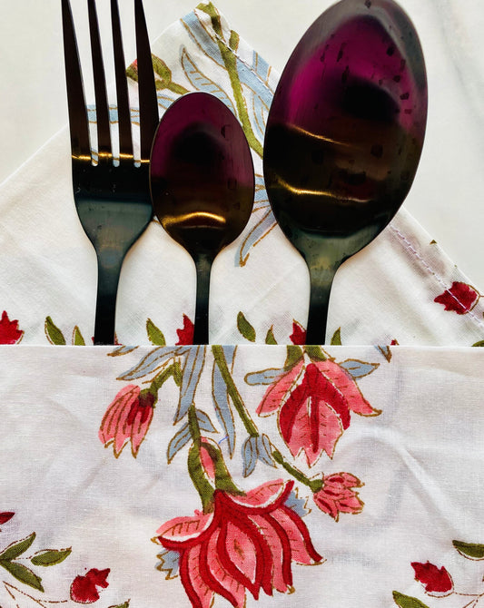 Lotus Jaal Block Printed Table Napkins (Set of 8)