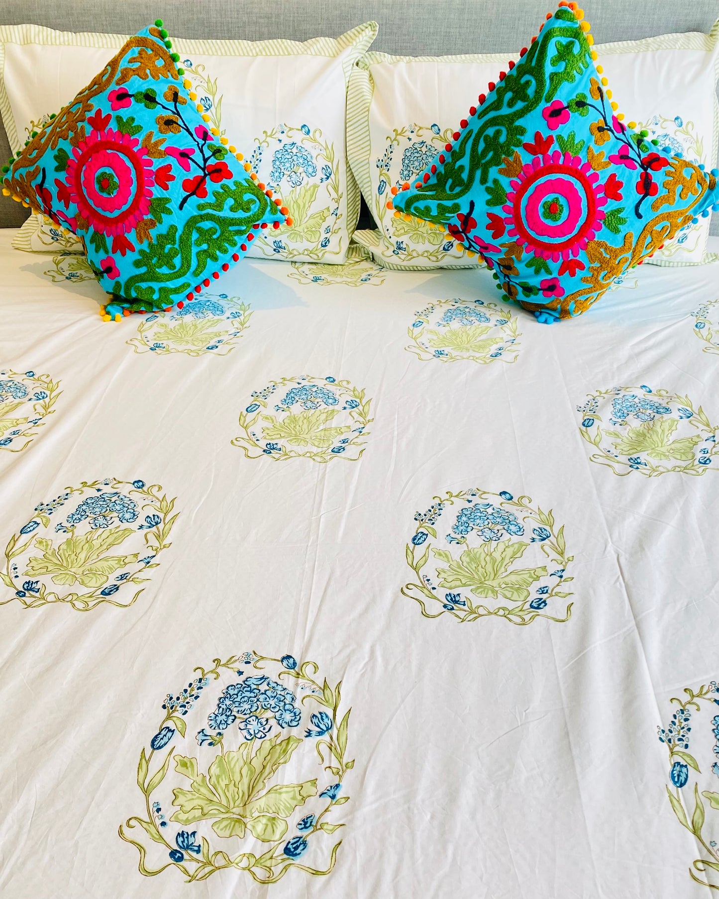 Blue Cypress Cotton Block Printed Fitted Bedsheet