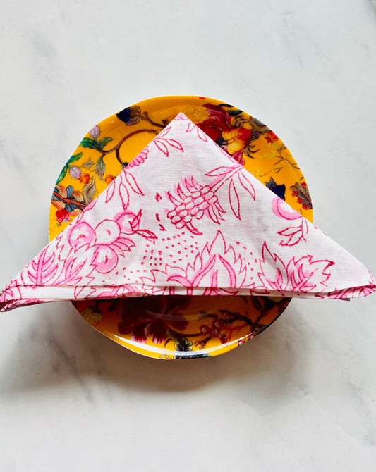Pink Block Printed Table Napkins (Set of 8)