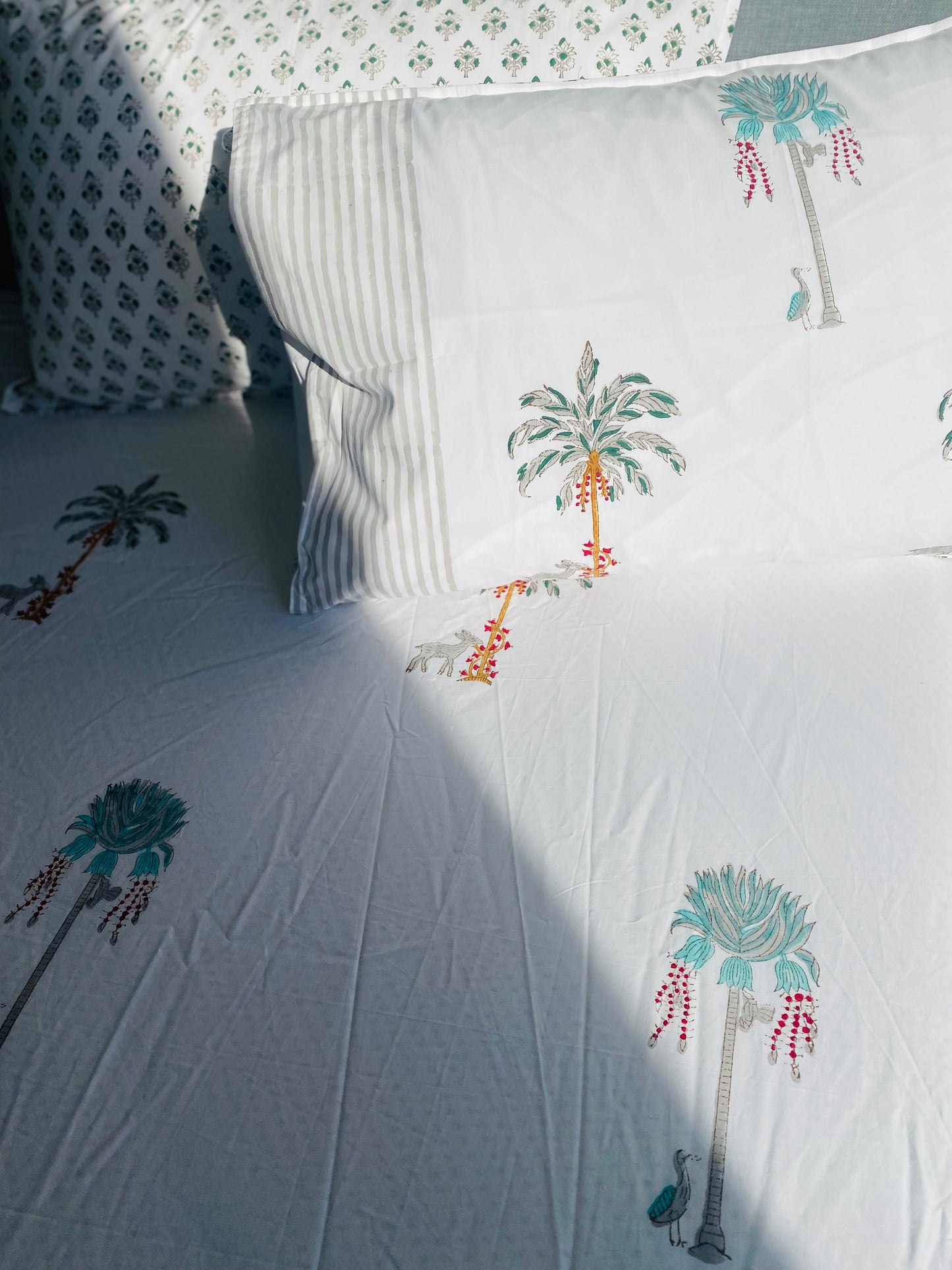 Valley Of Palms Cotton Block Printed Fitted Bedsheet