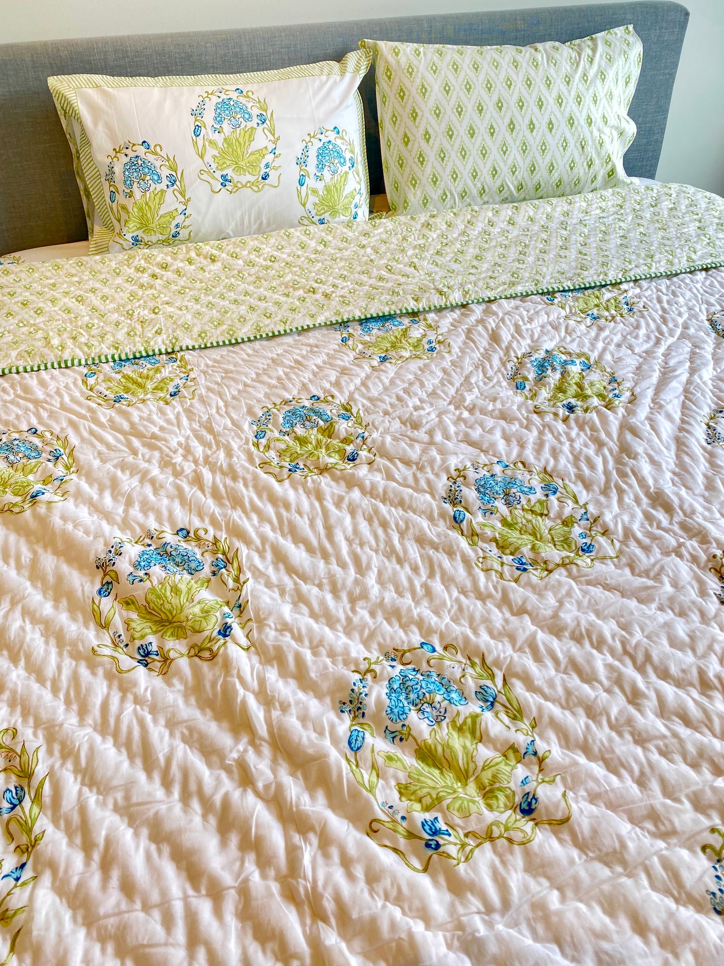 Blue Cypress Cotton Block Printed Fitted Bedsheet