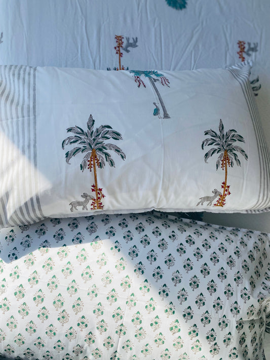 Valley Of Palms Cotton Block Printed Fitted Bedsheet
