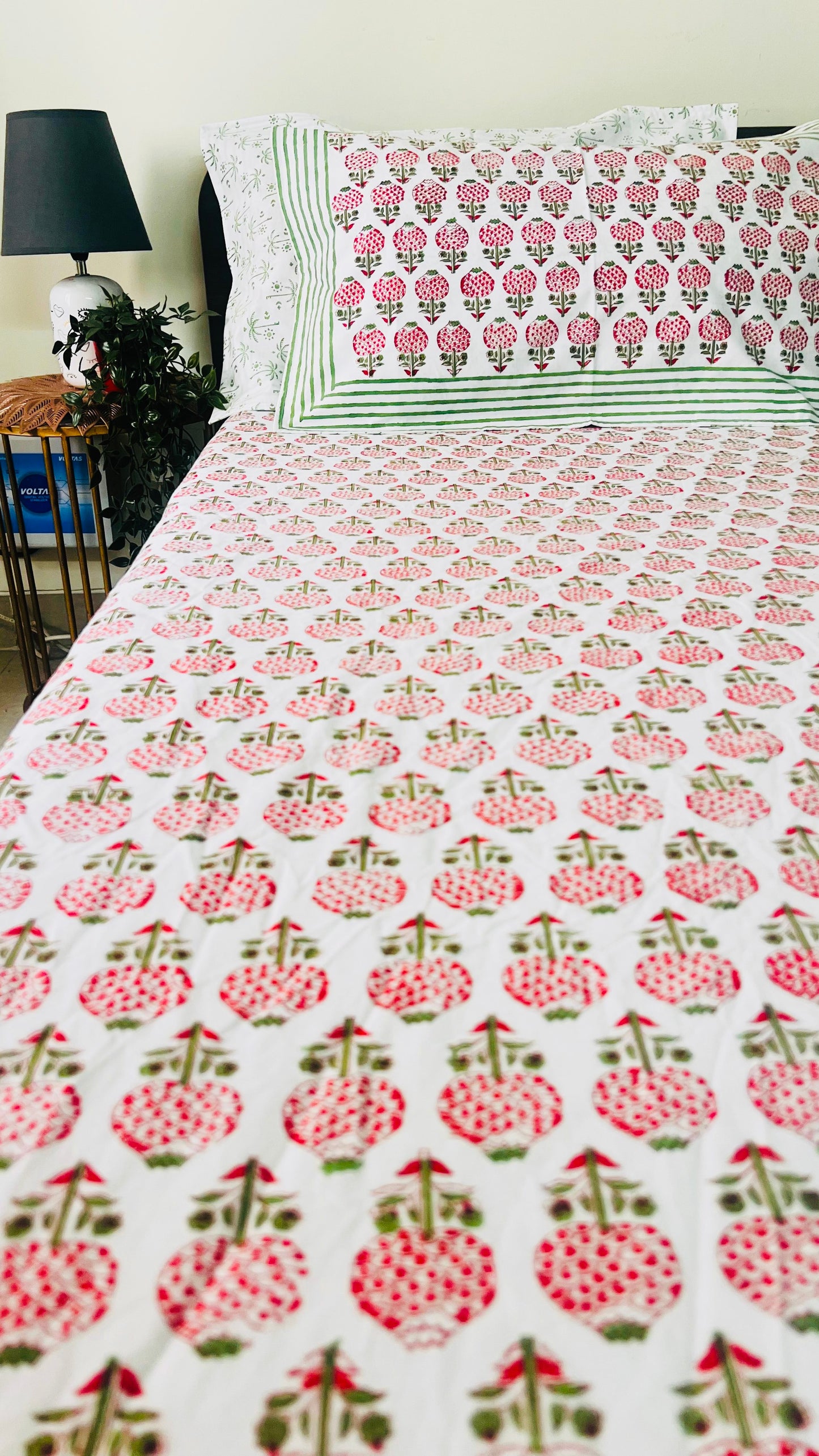Garden of Pomegranate Cotton Block Printed Fitted Bedsheet