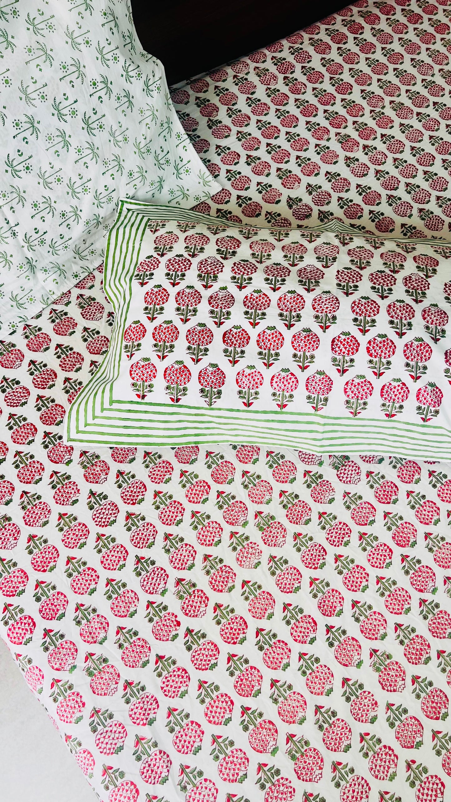 Garden of Pomegranate Cotton Block Printed Fitted Bedsheet