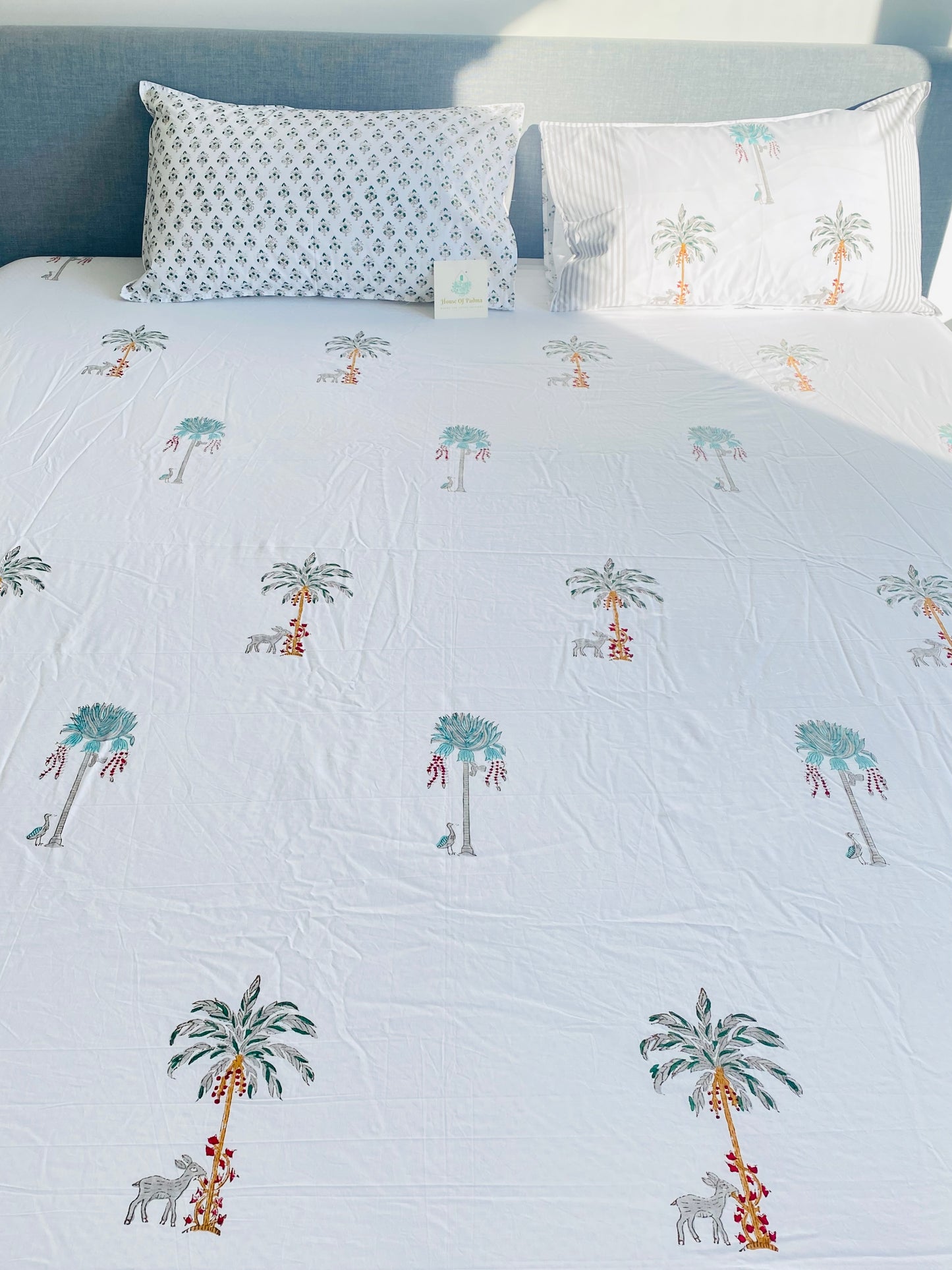 Valley Of Palms Cotton Block Printed Fitted Bedsheet