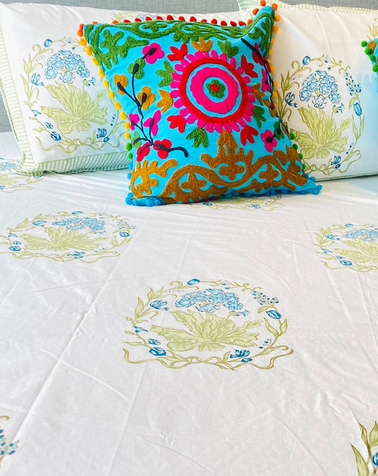 Blue Cypress Cotton Block Printed Fitted Bedsheet