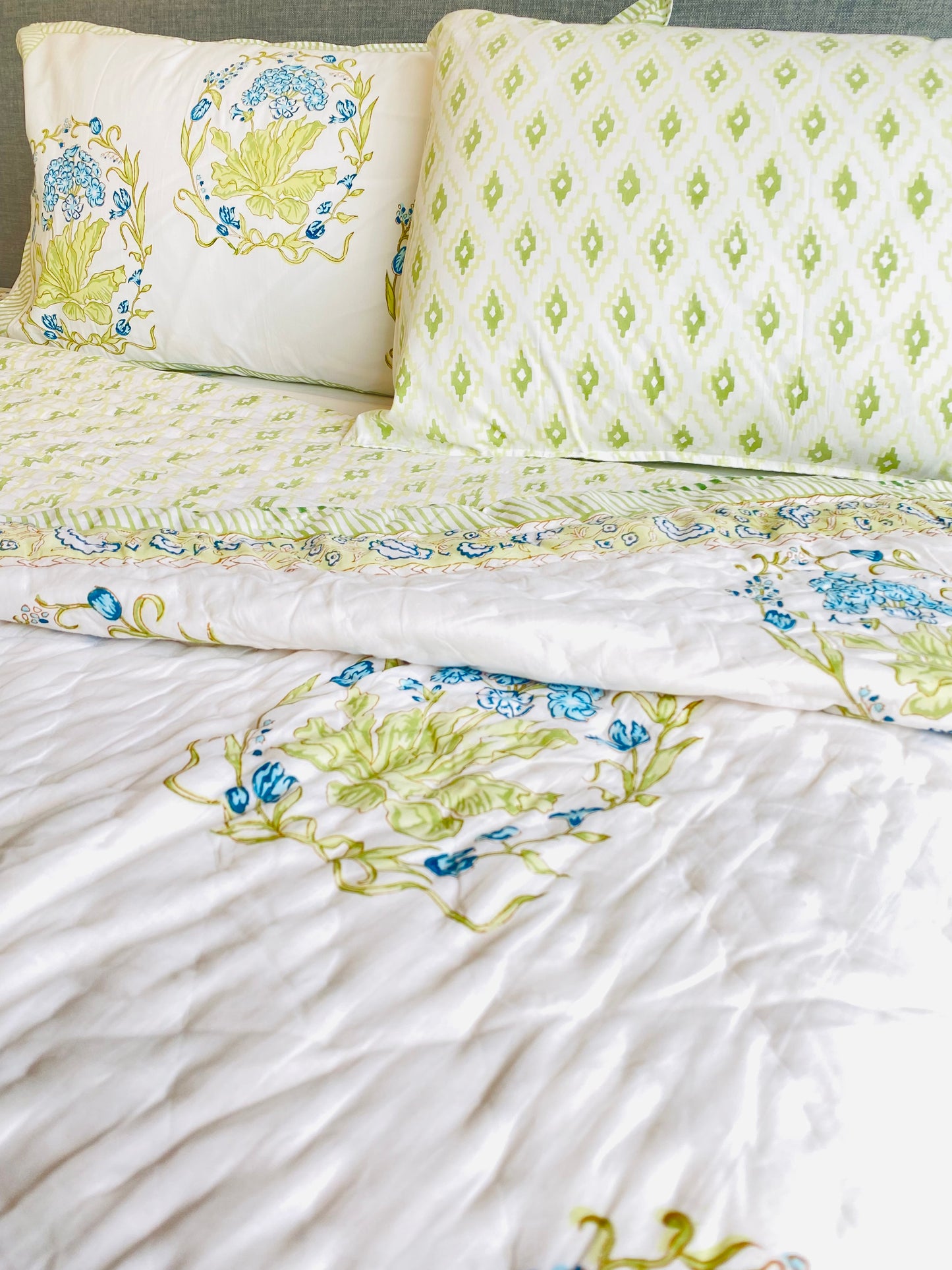 Blue Cypress Cotton Block Printed Fitted Bedsheet
