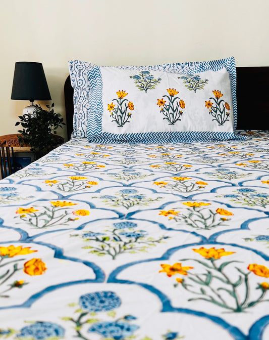 Poppy and Cypress Jaal Cotton Block Printed Fitted Bedsheet