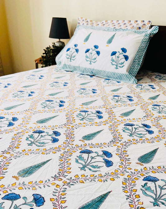 Magnolia Jaal Cotton Block Printed Fitted Bedsheet