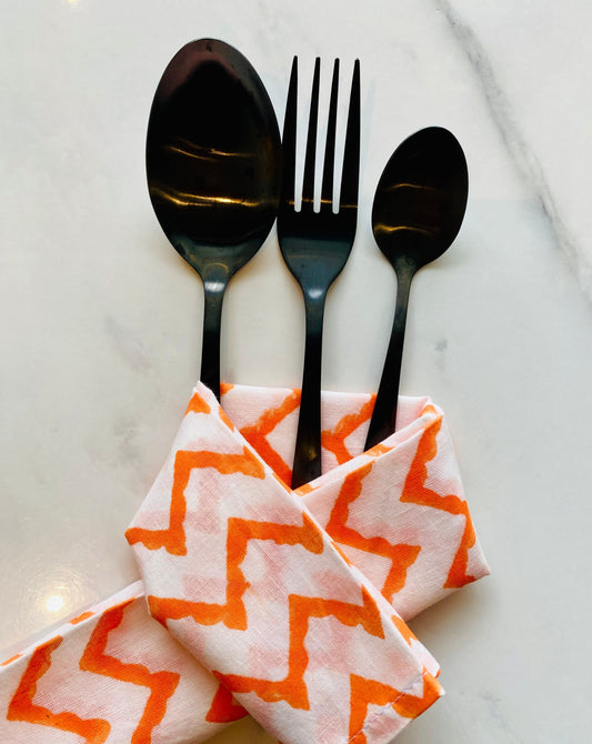 Orange Zig Zag Block Printed Table Napkins (Set of 8)