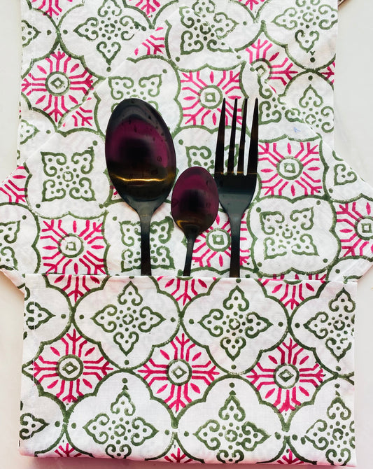 Chess Board Block Printed Table Napkins (Set of 8)